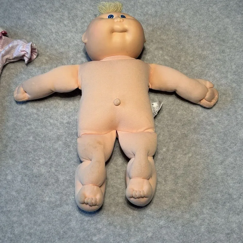 1982 Coleco Cabbage Patch Kids Doll Blonde Tuft Hair Blue Eyes w/ Pink Outfit